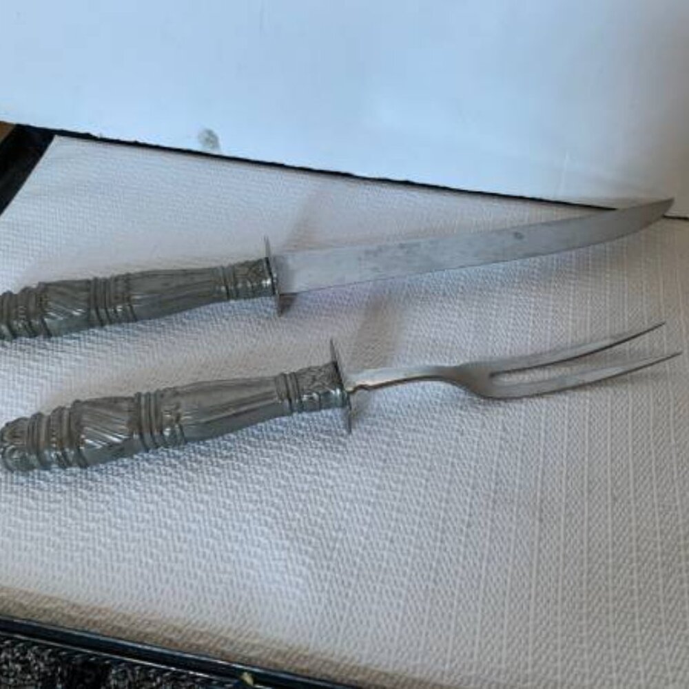 Vintage Pewter Handled Gorham Sterling Carving Fork & Knife Set
